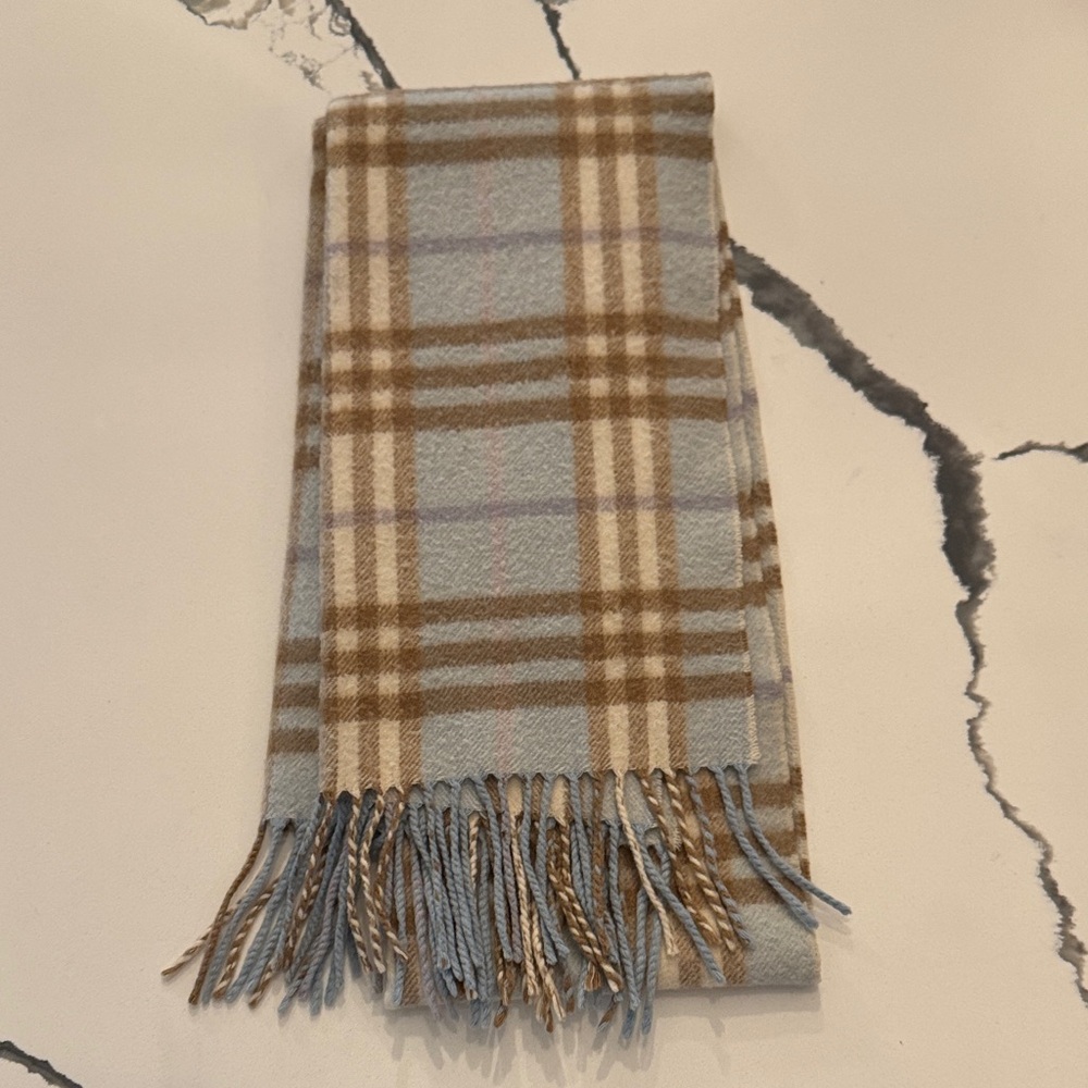 Burberry baby blue and camel brown Cashmere scarf
